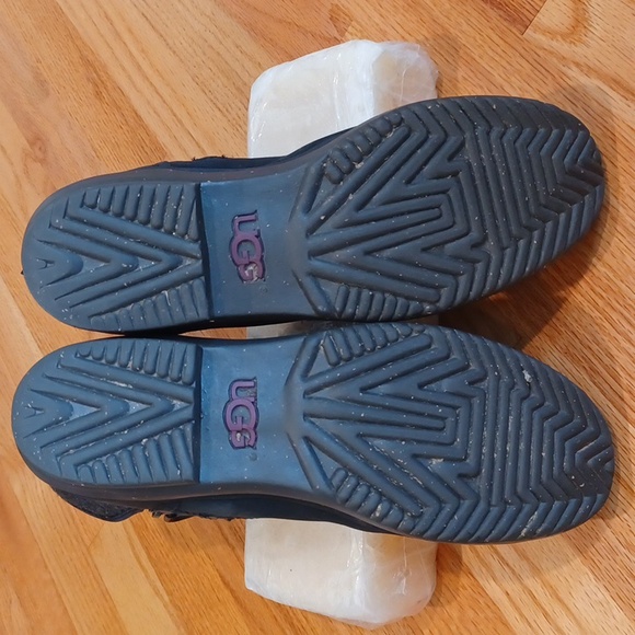 UGG Simmens Moto Boots Black Leather, Gray Flannel Mid Calf Women's 10 - Picture 6 of 16